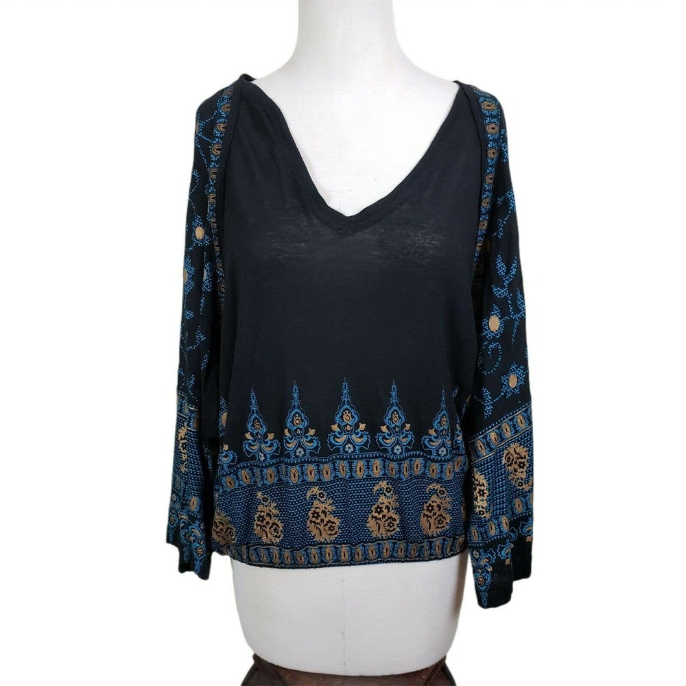 Free People Medallion Printed Top Linen Blend  XS